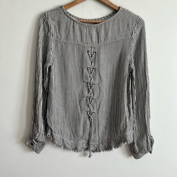 Cloth & Stone Women's Striped Lace Up Back Long Sleeve Blouse - Picture 4 of 8
